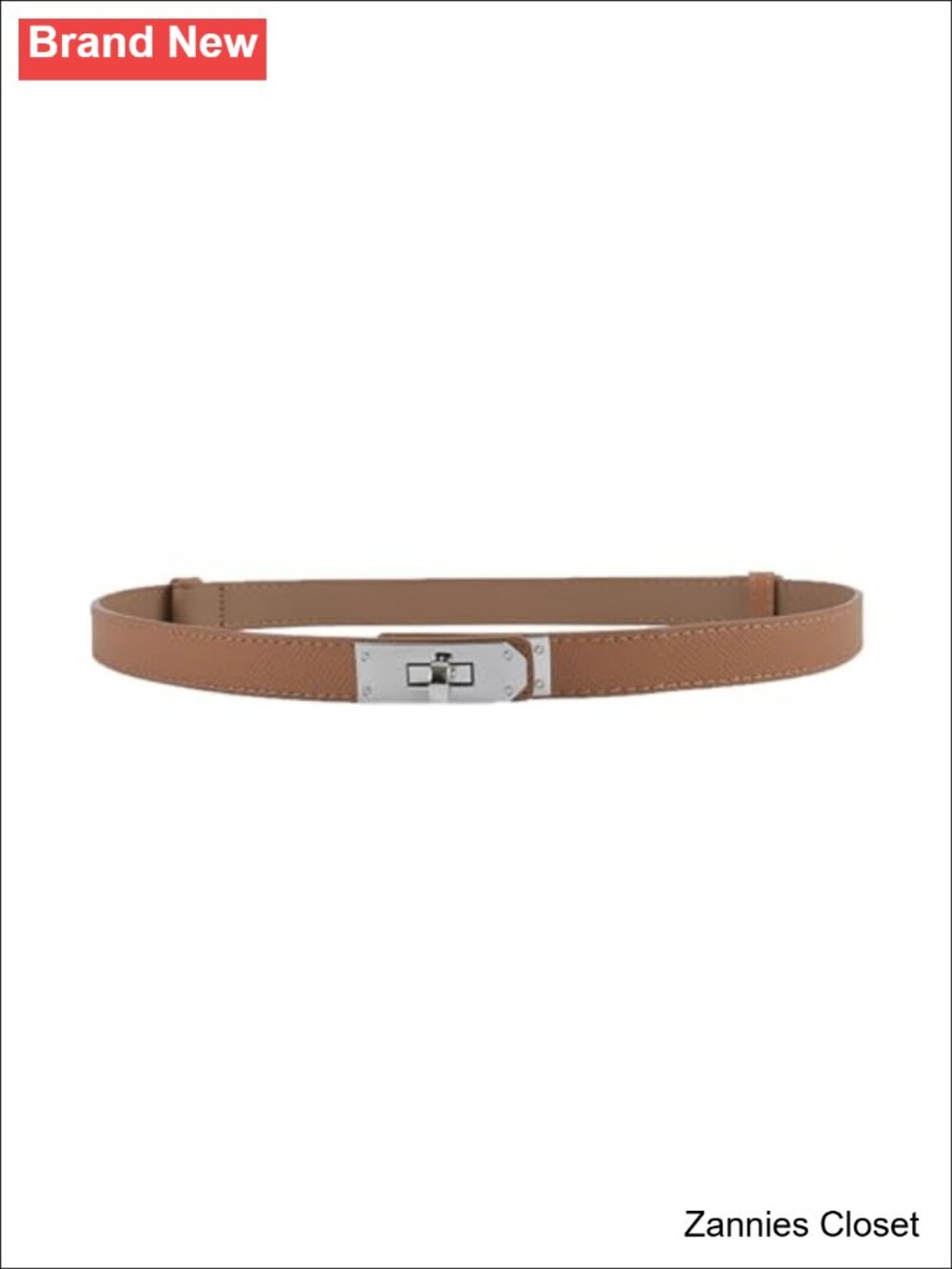 ✨ Women's Skinny Leather Belt with Adjustable Golden Turn-Lock Buckle